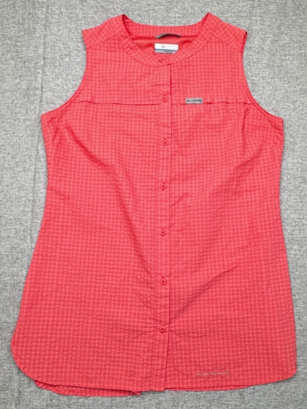 Columbia Women's M Anytime Lite Sleeveless Tunic Coral Gingham UPF 50